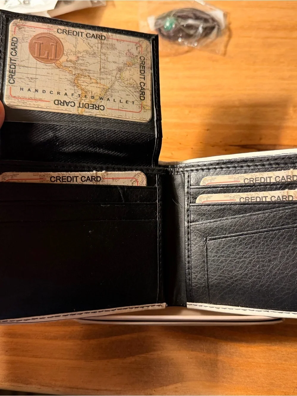 Vegan Leather Wallet with Map Print - Beige